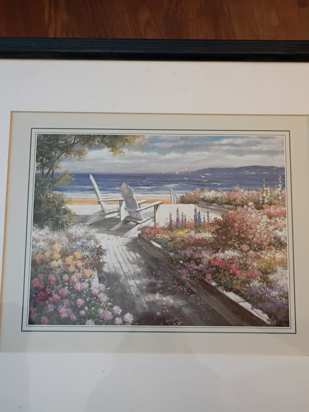 Coastal Garden Print in Blue, Pink and Green - Framed Home Art